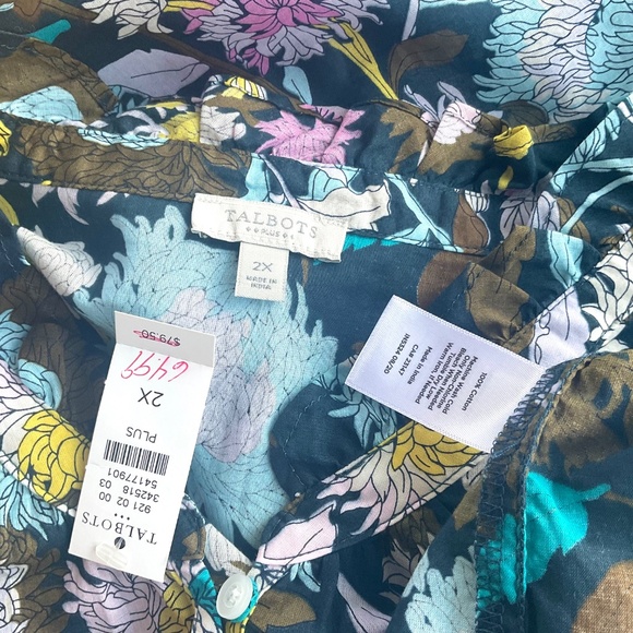Talbots Blouse Floral Cotton Black Pink Blue Multi (2X) NWT - Picture 4 of 4